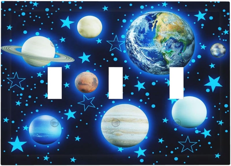 DJTRRF Blue Stars Planet 3 Gang Light Switch Cover Decorative Wall Plate Triple Toggle Switchplate Electrical Faceplate for Home Nursery Decor - Image 2